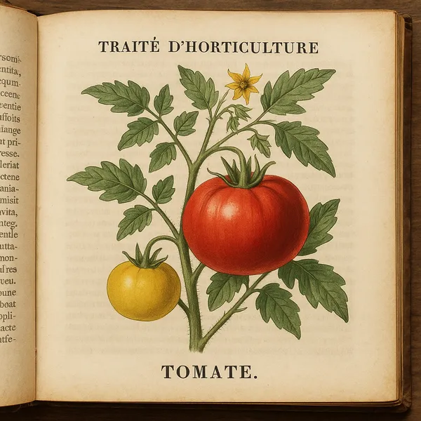 Traité d’horticulture du XIXe siècle avec illustration botanique de tomate