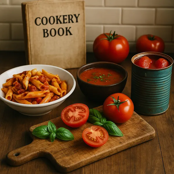 Cuisine familiale du XXe siècle avec plats à base de tomates