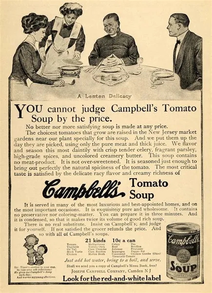 Publicité ancienne Campbell’s Tomato Soup de 1910