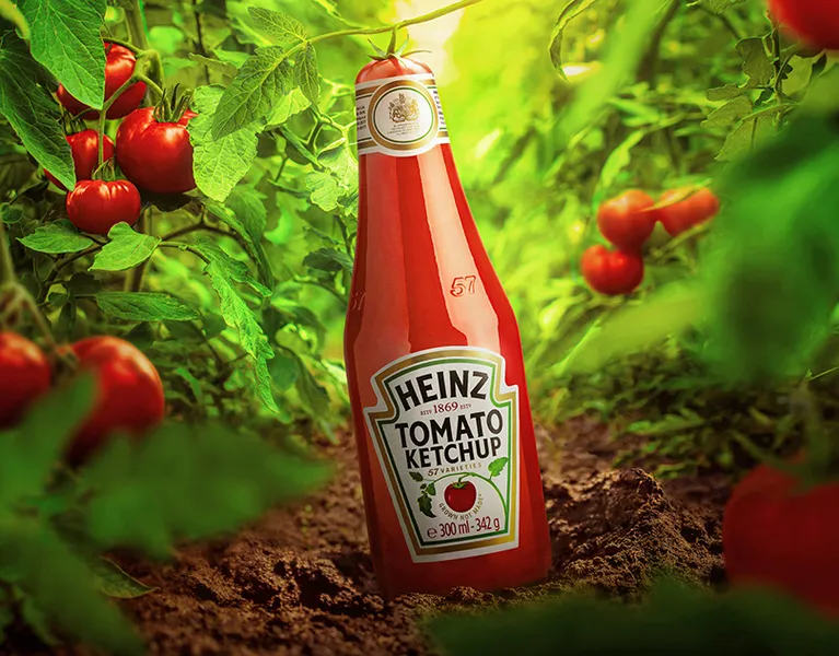 Publicité Heinz avec gros plan sur l’étiquette