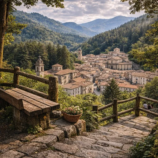 Serra San Bruno vue depuis les hauteurs, village niché dans les forêts des Serre calabraises