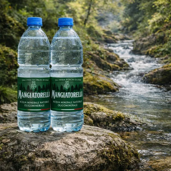 Bouteilles d’Acqua Mangiatorella près de la source dans les forêts de Stilo en Calabre