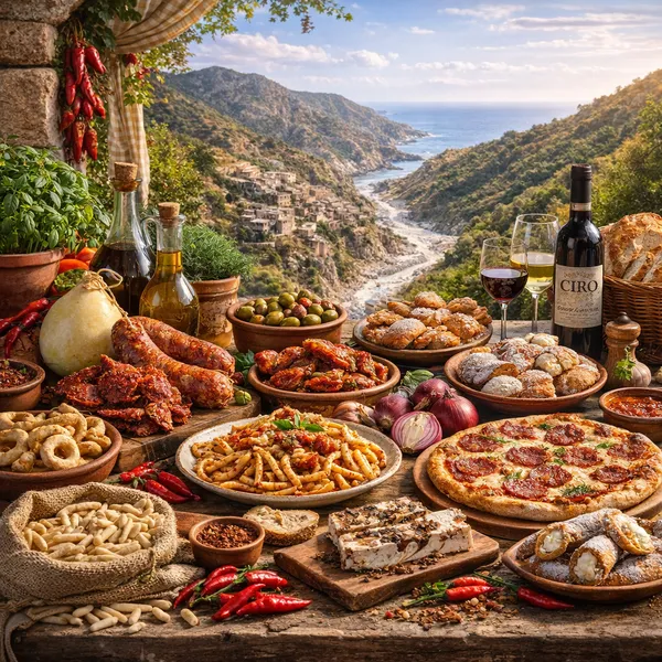 Repas traditionnel calabrais en terrasse